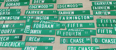 Green Color Street Sign Boards on Display